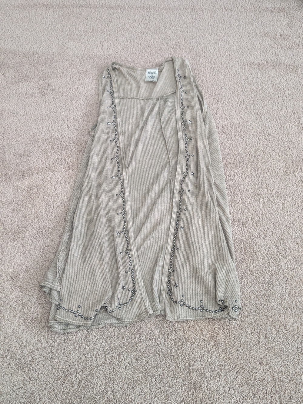 Light Taupe Bohemian Studded Sleeveless Cardigan